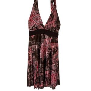 VTG y2k Xtraordinary Whimsy Fairy Paisley Halter Pink Pleated‎ Knee Dress Sz M